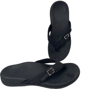 Vionic Tide Flip Flop Sandals Womens 6 Black Silver Buckle Logo Slip On Shoes